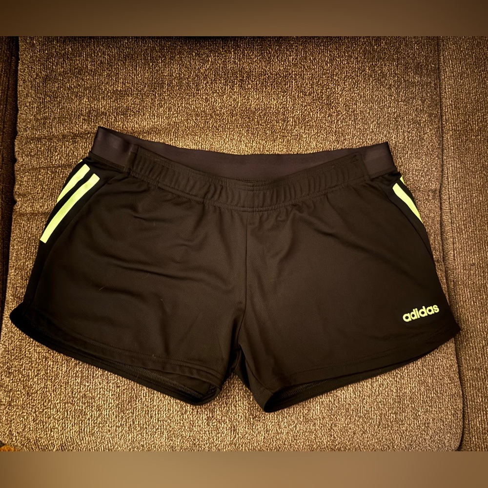 Adidas Women's Black Shorts with Lime Stripes